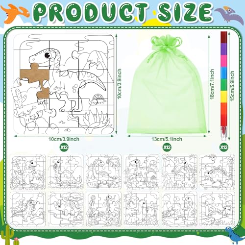 Fullhawl 12 Sets Dinosaur Puzzles for Dinosaur Theme Color Your Own Puzzles DIY Dino Jigsaw Crafts with 12 Stackable Crayons and 12 Bags for Tropical Jungle Gifts Birthday Party Supplies Favors - Image 5