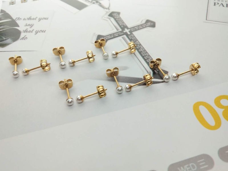 showself 14K Gold Filled Polished Small CZ Pearl Ball Stud Earrings Set for Women Men 20G Surgical Steel Hypoallergenic Piercing Studs for Sensitive Ear, Pack of 6 Pairs - Image 4