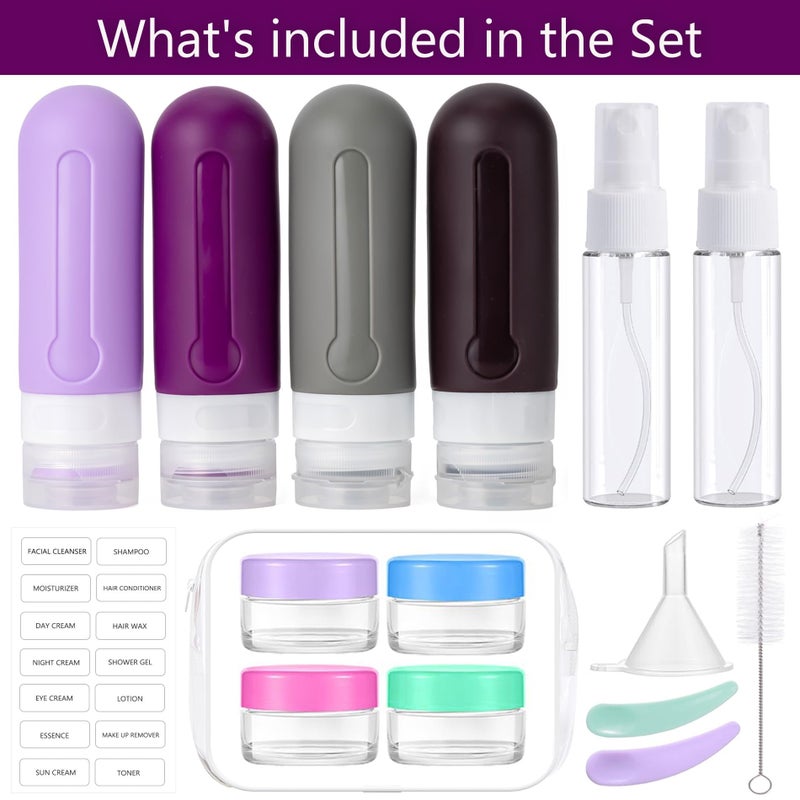 MODENGKONGJIAN 16pack Travel Bottles for Toiletries, TSA Approved LeakProof Squeezable Silicone Toiletry Containers for Shampoo, Conditioner, 3oz Portable Refillable Traveling Size Liquid Containers (16Pcs/Purpleï¼‰ - Image 2