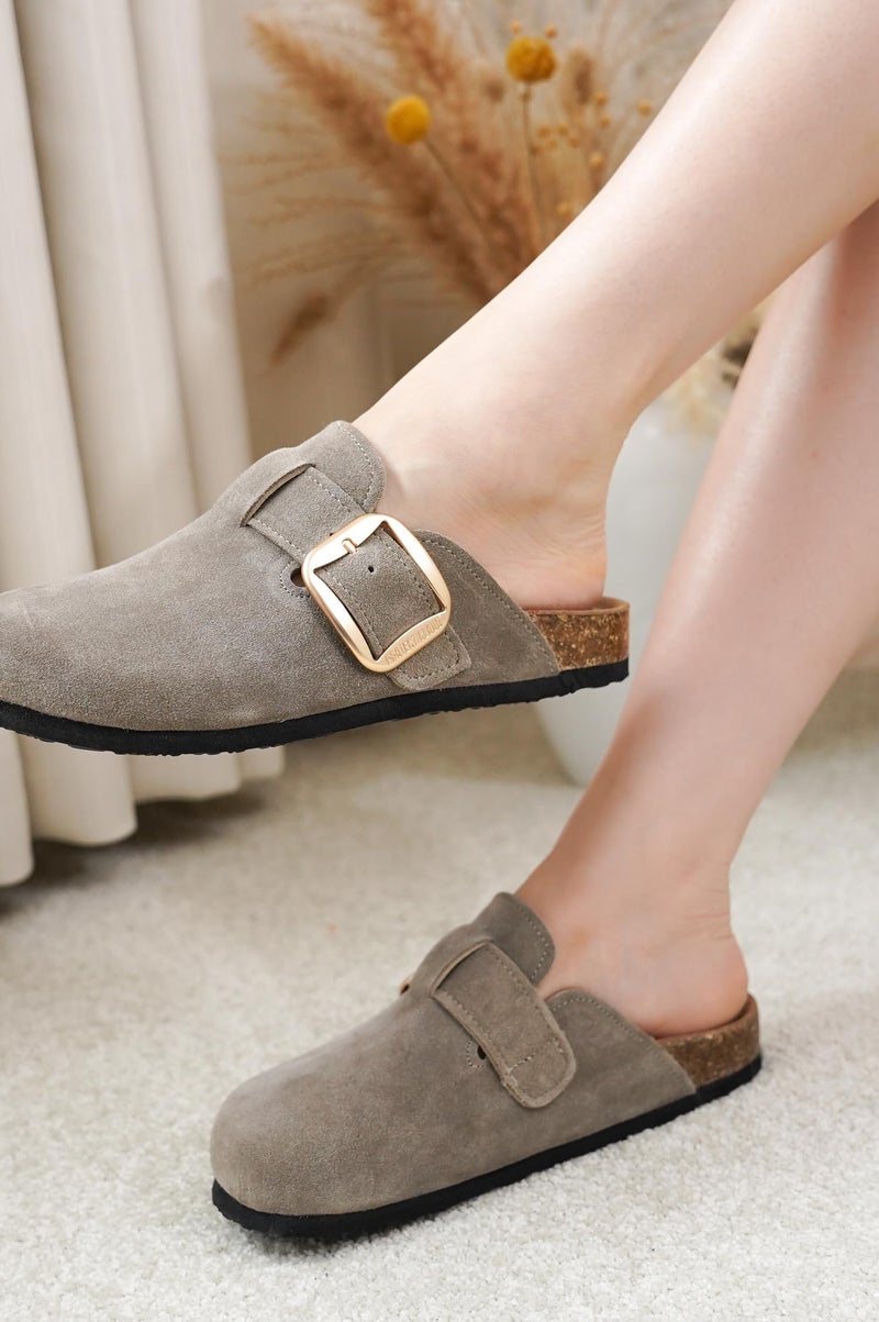 Project Cloud 100% Genuine Leather Clogs for Women Shoes - Memory Foam Insole, Non-Slip & Natural Cork Footbed Arch Support Big Buckle Womens Clogs and Mules Footwear (Manchester, TAUP, 9) - Image 2