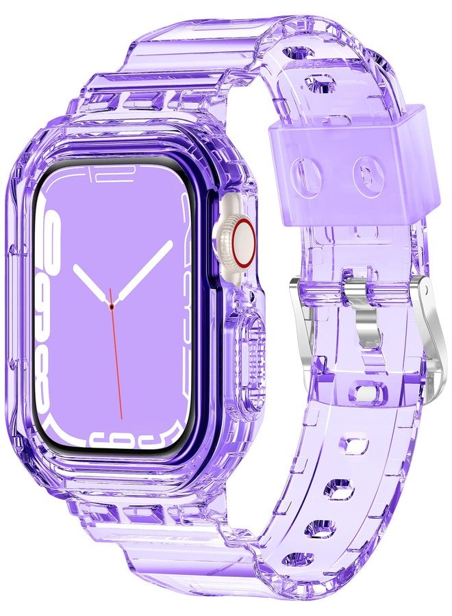 XYF Compatible for Crystal Clear Apple Watch Bands, 46mm Series 10 Bumper Case for Men Women Jelly Sport Cover Strap for iWatch Ultra 2/1 Series 10 9 8 7 SE 6 5 4 3 2 1 (Clear Purple, 46) - Image 1
