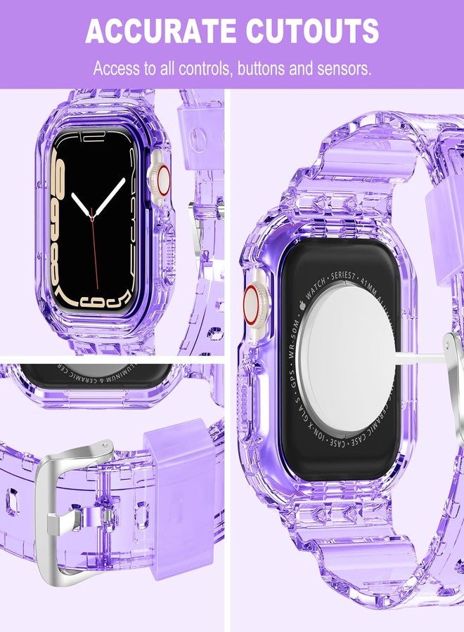 XYF Compatible for Crystal Clear Apple Watch Bands, 46mm Series 10 Bumper Case for Men Women Jelly Sport Cover Strap for iWatch Ultra 2/1 Series 10 9 8 7 SE 6 5 4 3 2 1 (Clear Purple, 46) - Image 4