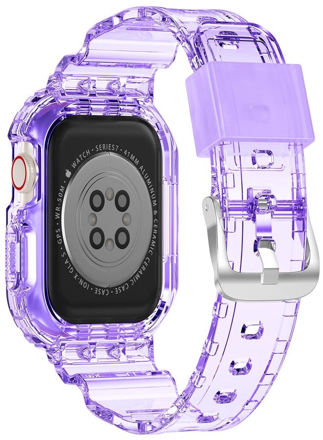 XYF Compatible for Crystal Clear Apple Watch Bands, 46mm Series 10 Bumper Case for Men Women Jelly Sport Cover Strap for iWatch Ultra 2/1 Series 10 9 8 7 SE 6 5 4 3 2 1 (Clear Purple, 46) - Image 2