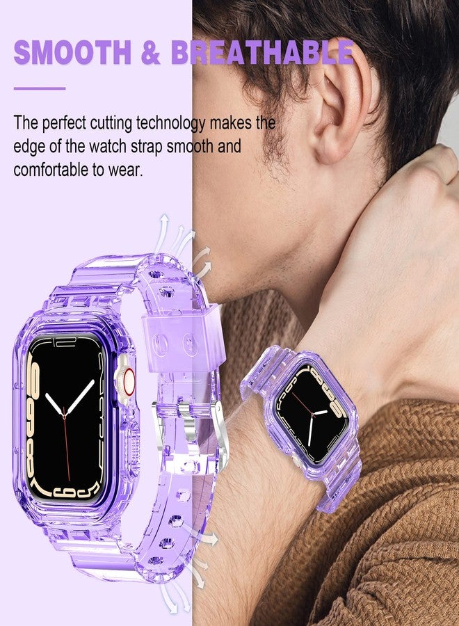 XYF Compatible for Crystal Clear Apple Watch Bands, 46mm Series 10 Bumper Case for Men Women Jelly Sport Cover Strap for iWatch Ultra 2/1 Series 10 9 8 7 SE 6 5 4 3 2 1 (Clear Purple, 46) - Image 5