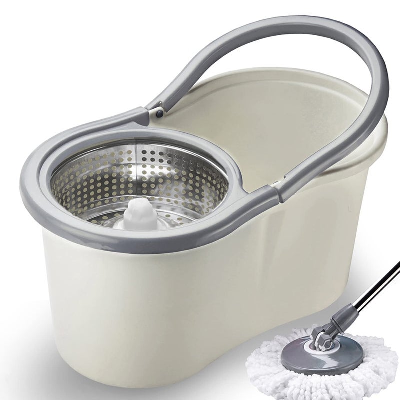 V-MOP VMop Premium Classic White Magic Dry Bucket Mop 360 Degree Self Spin Wringing with 2 Super Absorbers for Home Office Floor Mop Set3 6 Months Warranty on Rod Set - Image 1