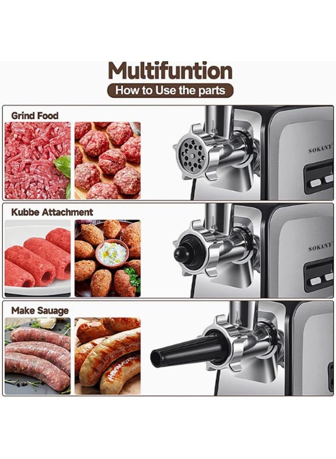 SOKANY 3500W Heavy Duty Meat Mincer & Food Processor Premium multifunctional grinder featuring strong motor power, sleek modern body, fast meat processing, convenient storage design, and reliable performance for everyday cooking needs. - Image 3
