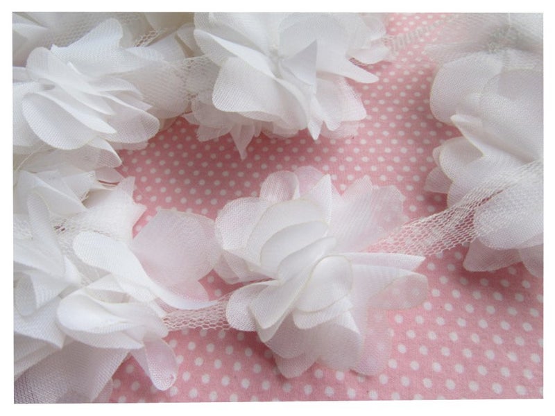 YYCRAFT 45 ياردة 25 زهور شيفون ثلاثية الأبعاد حواف زفاف باقات زهور مجموعة زهور DIY خياطة بيضاء