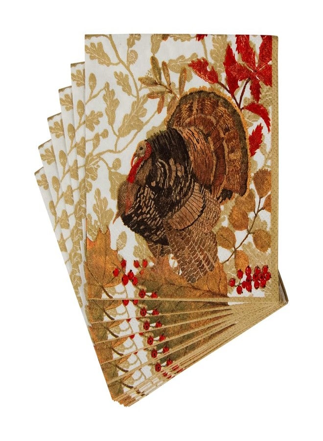 Caspari Woodland Turkey Paper Cocktail Napkins - 20 Per Package - Image 5