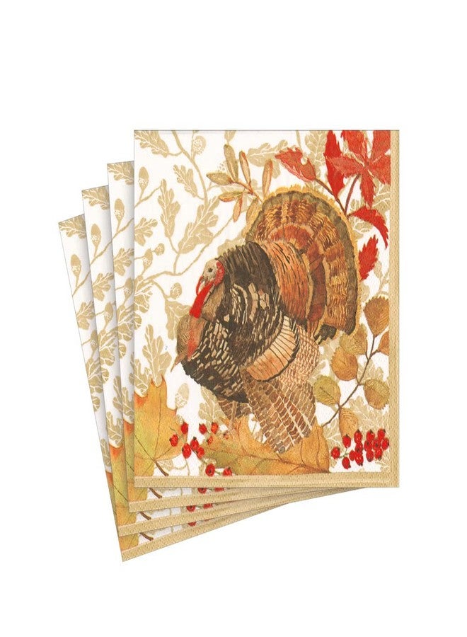 Caspari Woodland Turkey Paper Cocktail Napkins - 20 Per Package - Image 1