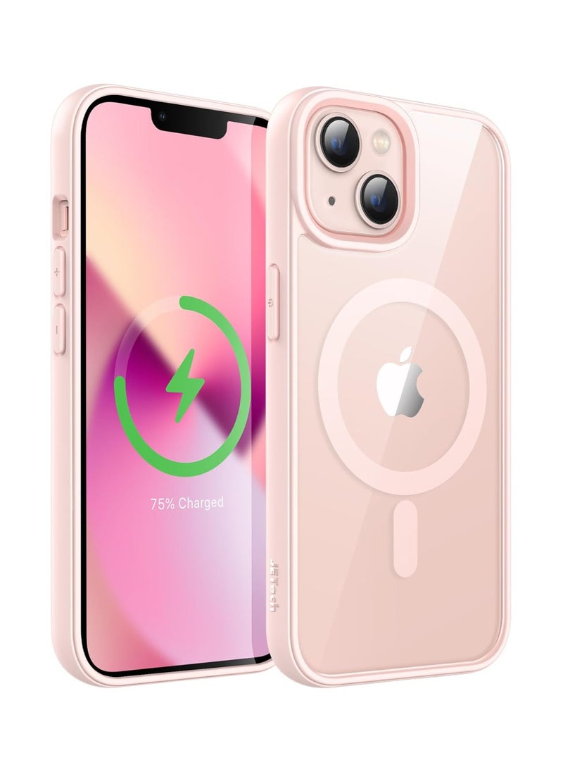 Denx Clear Magnetic Case for iPhone 14 Plus and iPhone 15 Plus, Compatible with MagSafe, Plating Luxury Cover, Clear Soft TPU Shockproof Protective Phone Case (Pink)  - Image 1