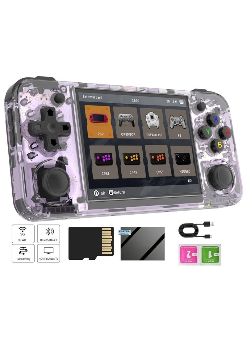 ANBERNIC  RG35XX H Retro Handheld Game Console, 3.5 Inch IPS Screen Linux System Built-in 64G TF Card 5528 Games Support HDMI TV Output 5G WiFi Bluetooth 4.2 (Purple)  - Image 1