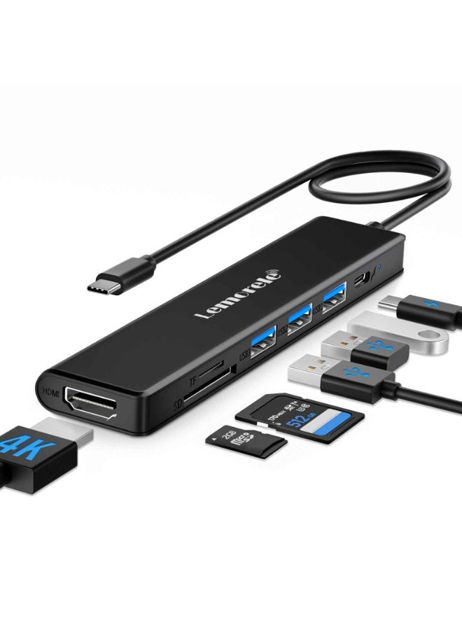 LEMORELE TC70 USB C Hub 7 in 1, USB-C HUB Dock Station Designed for Laptops and Tablets - Image 1