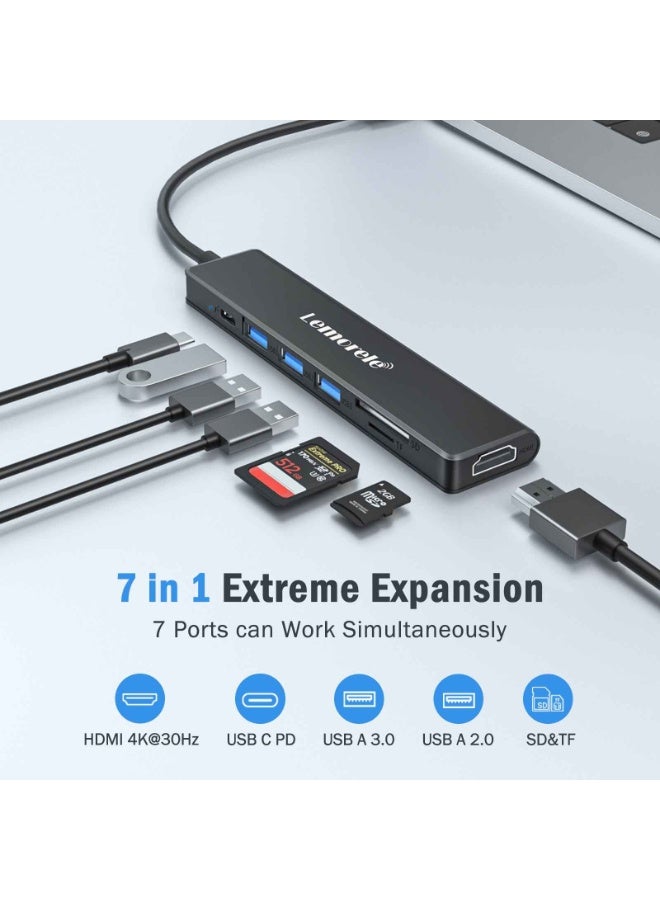 LEMORELE TC70 USB C Hub 7 in 1, USB-C HUB Dock Station Designed for Laptops and Tablets - Image 2