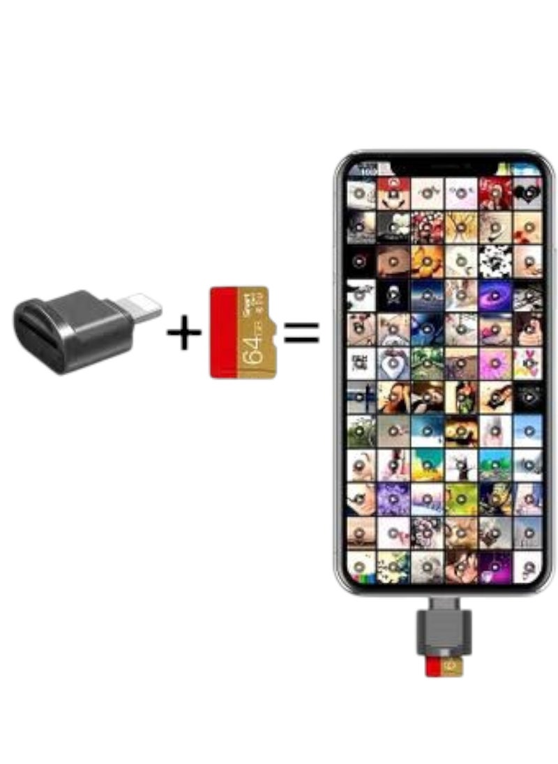 Generic - Micro SD Card Reader and Adapter for iPhone iPad Memory Card Reader Adapter For iPhone 14/13/12/Pro/11/X/XR/Max 8 Support Extra 64 - Image 1