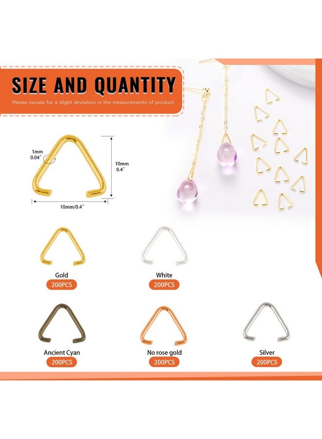Tanstic 1001Pcs 10Mm 5 Colors Triangle Open Jump Rings Pendant Pinch Bail Pendant Connector Including 1Pc 4.5 Needlenose Pliers For Pendant Earring Bracelet Jewelry Making - Image 2