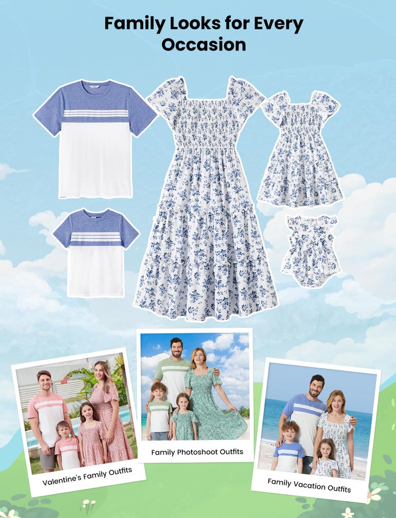 PATPAT Family Matching Outfits Dad and Son Matching Shirts Summer Easter Photo Vacation Family T-Shirts Blue White Boy 6-7 Years - Image 2