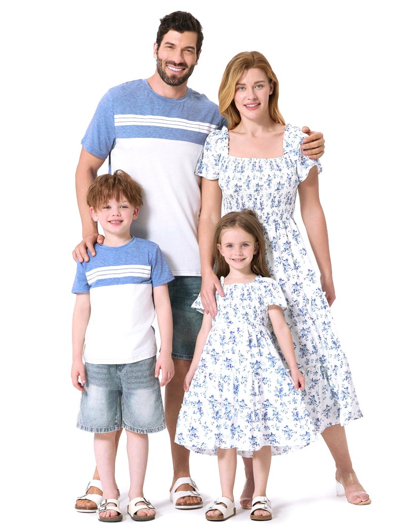 PATPAT Family Matching Outfits Dad and Son Matching Shirts Summer Easter Photo Vacation Family T-Shirts Blue White Boy 6-7 Years - Image 1