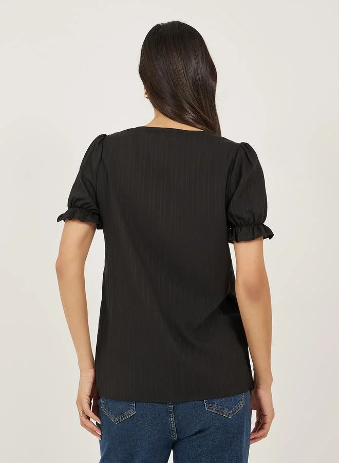 Styli  Styli Black Solid V-Neck Lace Top for Women | Best Price UAE