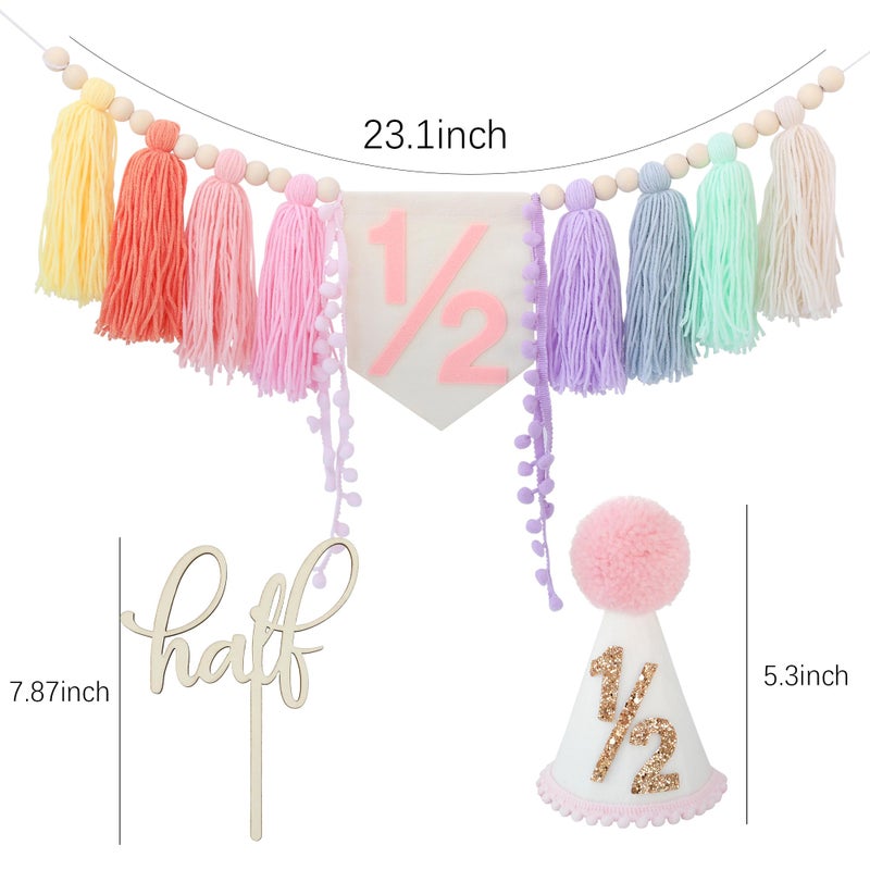 Ereniko Half Birthday Decorations,1/2 Birthday Girl Half Way To One Baby Girl Decorations Hat Cake Topper,6 Month Pastel Chair Banner,Happy Half Year Party Photoshoot Props - Image 3