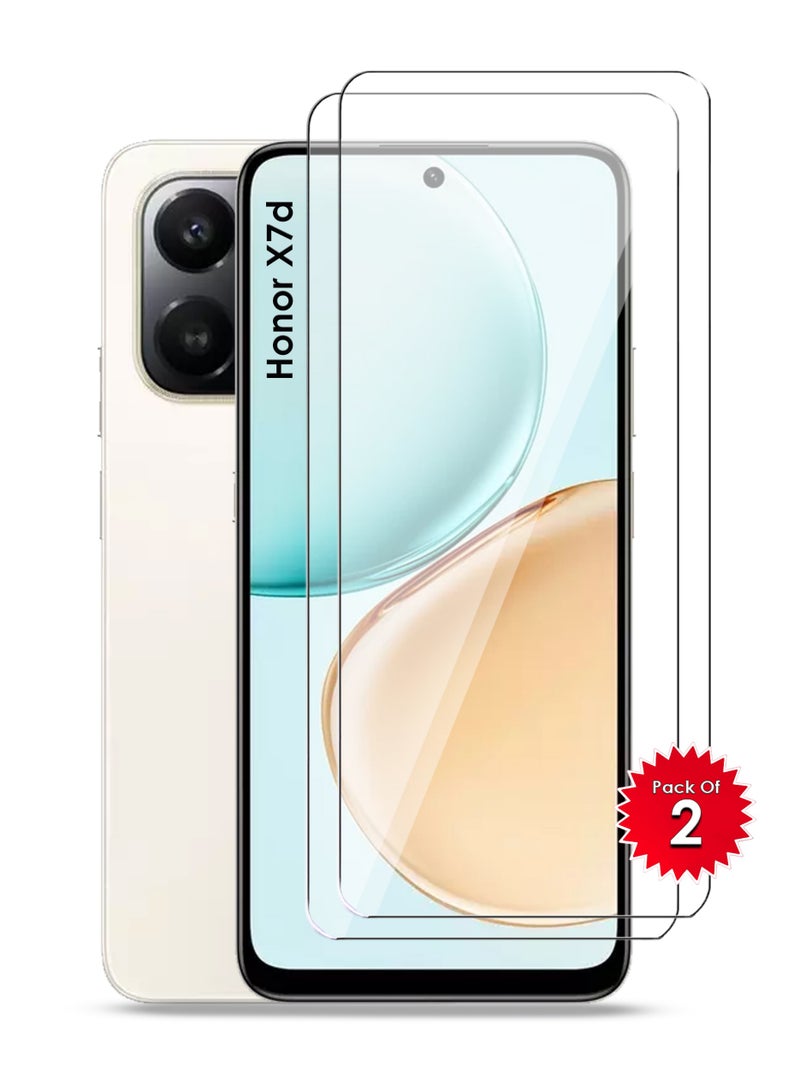 قطعتان من واقي شاشة زجاجي مقوى لهاتف Honor X7d - شفافية عالية، لمسة ناعمة، مقاوم للانفجار، حواف منحنية سلسة، سهل التركيب، واقي شاشة لهاتف Honor X7d - Image 1