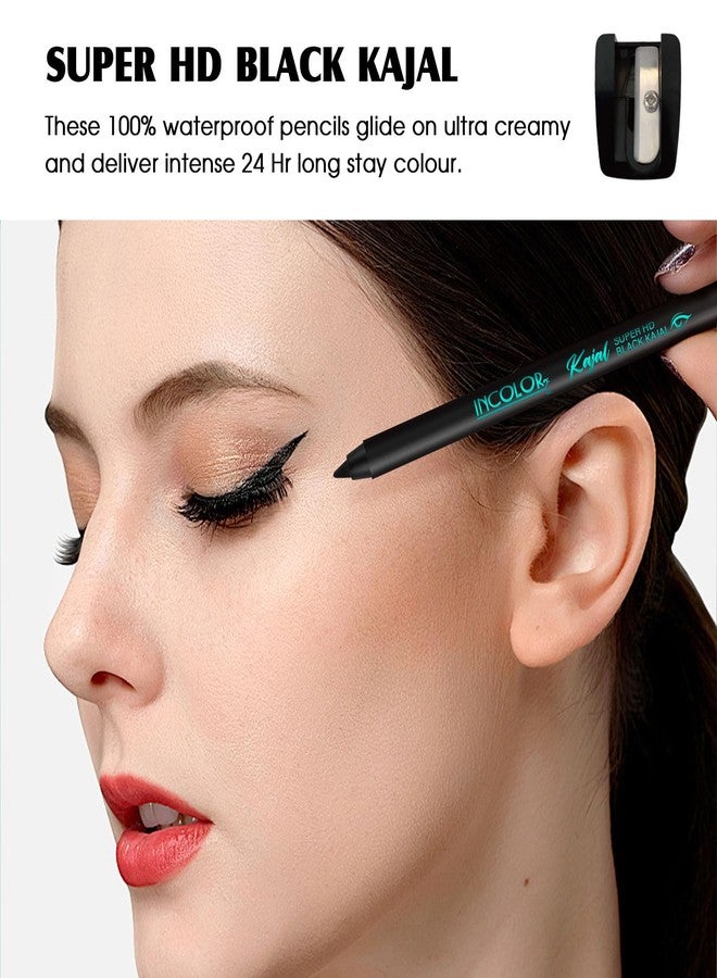 INCOLOR Super HD Black Kajal, Long-Lasting Waterproof Eye Pencil, Intense Black Finish, Smudge-Proof, 1.8g - Image 3