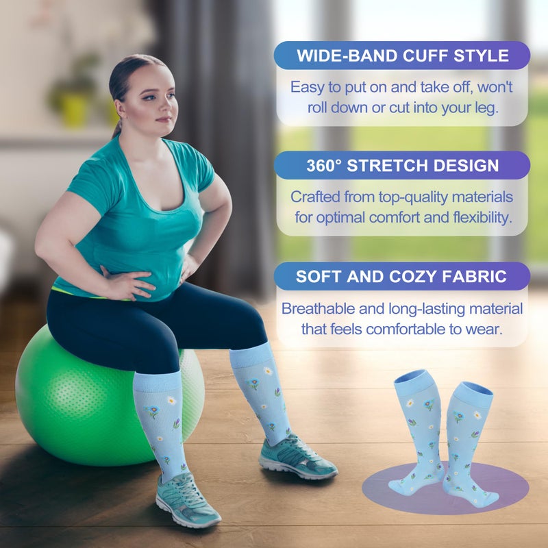 LEVSOX Wide Calf Compression Socks for Women Men Plus Size 15-20 mmHg Extra Large Knee High Support Sock for Nurses Pregnant Travel - Image 2