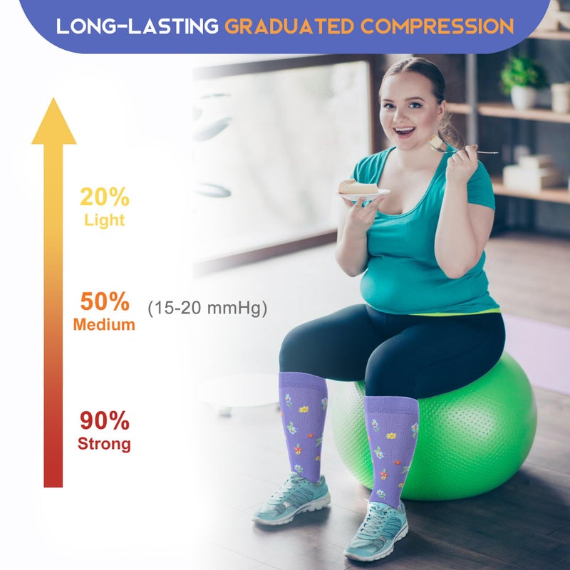LEVSOX Wide Calf Compression Socks for Women Men Plus Size 15-20 mmHg Extra Large Knee High Support Sock for Nurses Pregnant Travel - Image 3