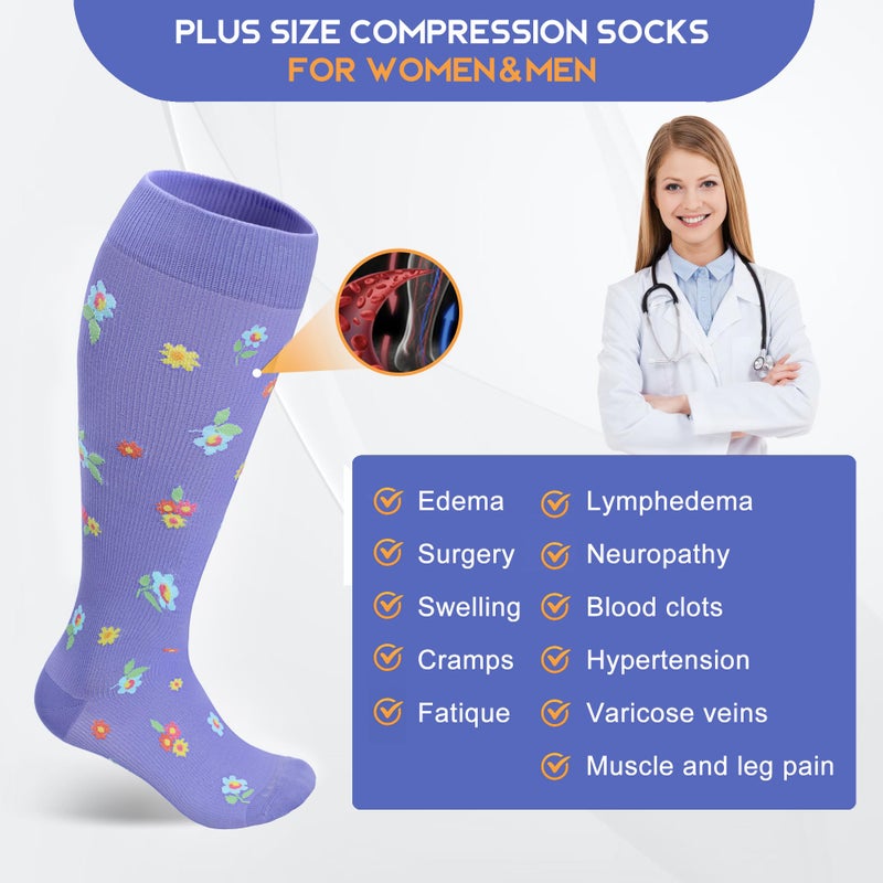 LEVSOX Wide Calf Compression Socks for Women Men Plus Size 15-20 mmHg Extra Large Knee High Support Sock for Nurses Pregnant Travel - Image 4