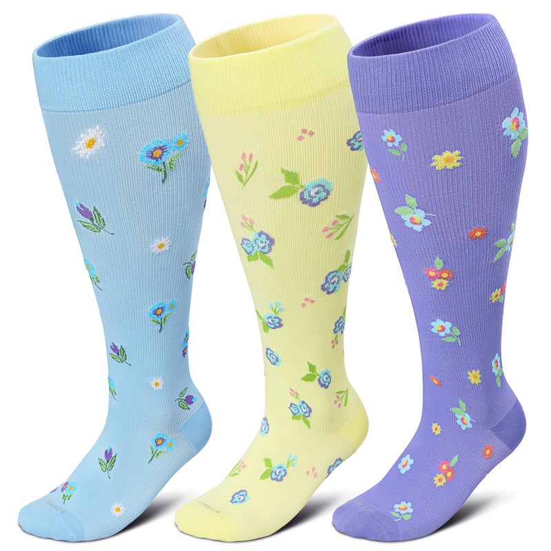 LEVSOX Wide Calf Compression Socks for Women Men Plus Size 15-20 mmHg Extra Large Knee High Support Sock for Nurses Pregnant Travel - Image 1