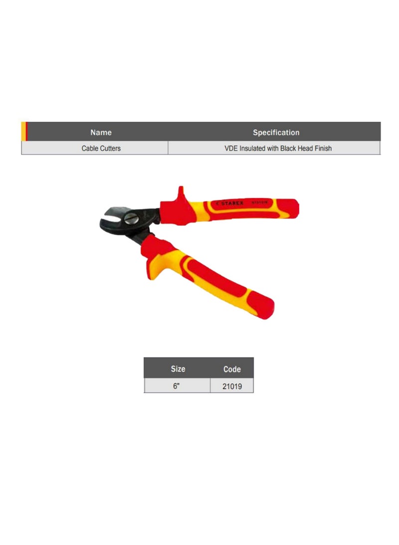 Starex Cable Cutters 6" VDE Red/Yellow Handle Black Finish H/Blister