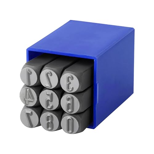 FOCMKEAS Number Stamp Set, 1/8"(3mm) Spring Steels Stamping Kit, 0-9 9PCS Metal Punch Press Tool for Metal Plastic Wood Leather & More - Image 1