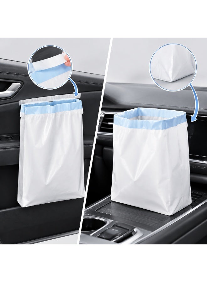 Kayan Home 40-Pack 2-in-1 Car Trash Bags with Self-Adhesive Mount & Self-Standing Base, Waterproof Leak-Proof Rubbish Bags for Car, Office, Home, Thick Tear-Resistant Dry Wet Garbage Bags with Quick-Close Drawstring - White & Blue - Image 2