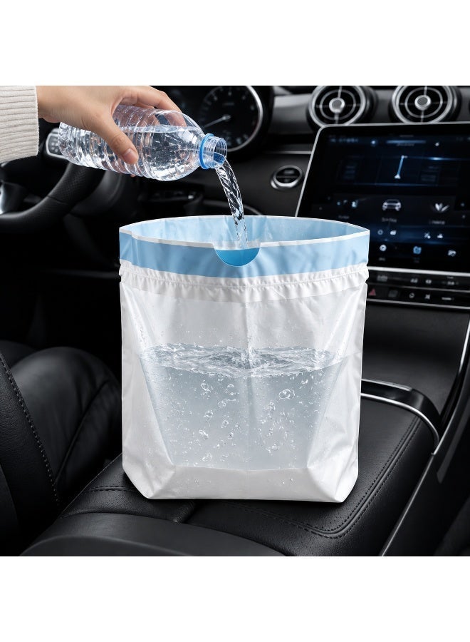 Kayan Home 40-Pack 2-in-1 Car Trash Bags with Self-Adhesive Mount & Self-Standing Base, Waterproof Leak-Proof Rubbish Bags for Car, Office, Home, Thick Tear-Resistant Dry Wet Garbage Bags with Quick-Close Drawstring - White & Blue - Image 3