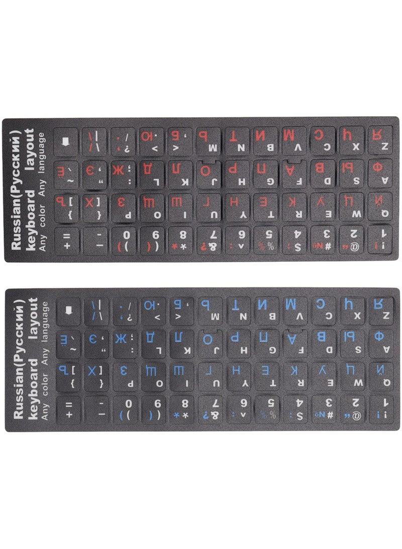 erorex 2Pcs Russian Keyboard Stickers, Russian English Keyboard Letters Replacement Sticker Cyrillic Keyboard Alphabet Stickers for Computer Laptop Notebook Desktop (1 Blue 1 Red) - Image 1