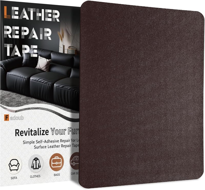 Fadoub Leather Repair Patch Tape Self-Adhesive, 8x11In Heavy Duty Vinyl Patch, Leather Repair Kit for Furniture, Sofa, Couch, Office Chair, Car Seat, Car Interior(Dark Brown-Fine Grain) - Image 1