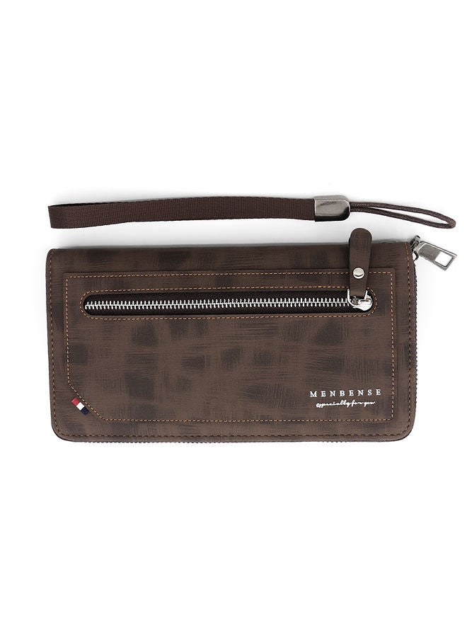 MenBense Business Large Capacity Men's Long Wallet Clutch Zipper Bag Card Holder with Strap for Commute - Image 1