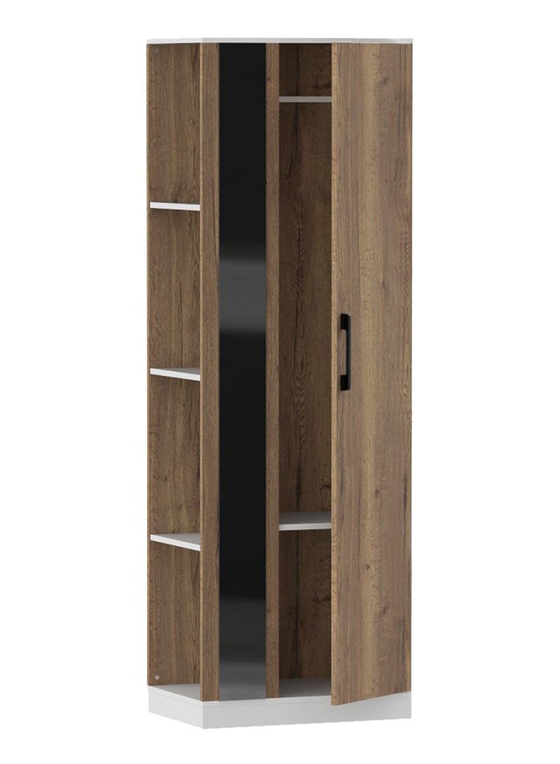 Mahmayi Mahmayi Modern Single Door Wardrobe with 3 Open Side Shelves, Mirror and Hanging Rods Efficient Storage for Home, Bedroom Tobacco Halifax Oak  - Image 1