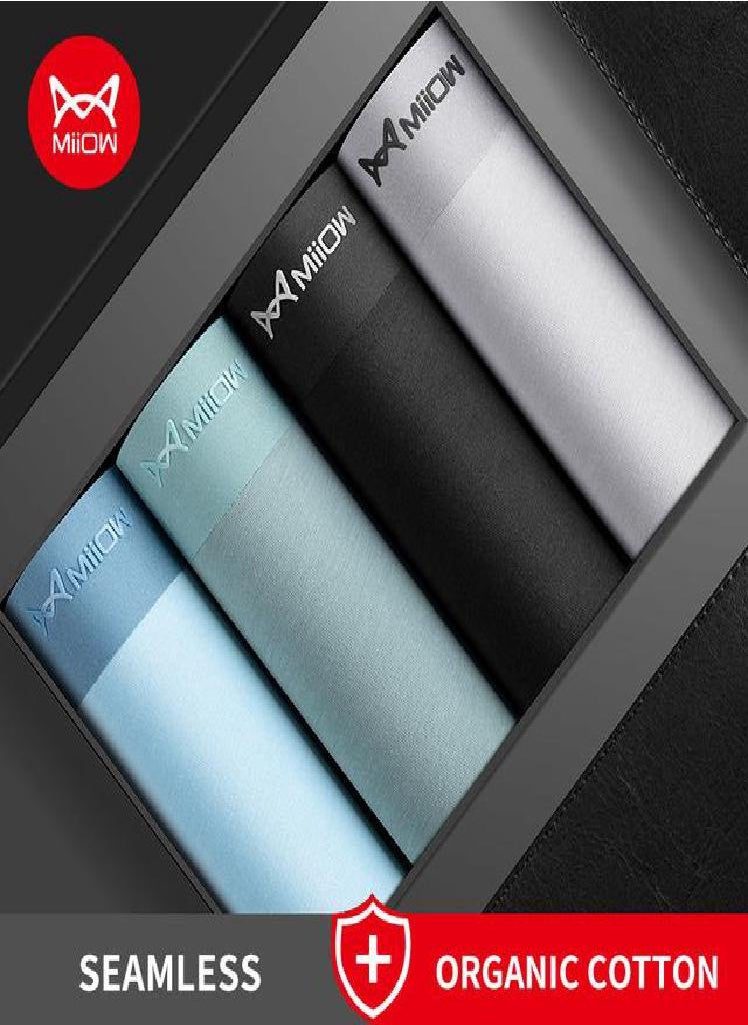 MIIOW - 4Pcs  Men Underpants Boxers Shorts Hip Raise Organic Cotton Trunk Man Underwear Boxer Men's Panties Top Boxershorts - Image 1