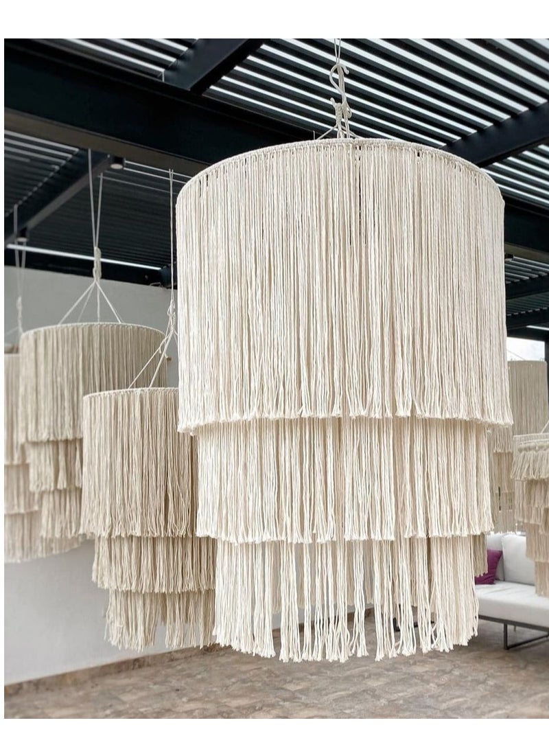 Macrame Bohemian Lantern Lamp Shape, Handmade Cotton Tassel Chandelier Lampshade