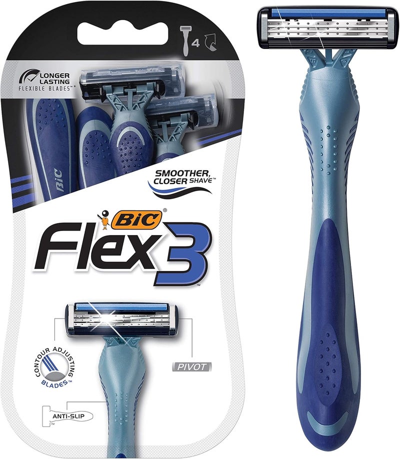BIC Flex 3 Men's Disposable Razors - 4 Piece Kit with 3 Blades for a Smooth and Comfortable Shave - Image 1
