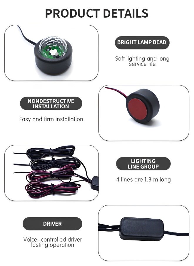 GROIC Car LED Lights, 4 PCS 7 Color LED RGBIC Car Strip Lights Car Interior Lights, 7 Color Gradient DIY USB Powered Under Dash Trim Lights for Car  - Image 3