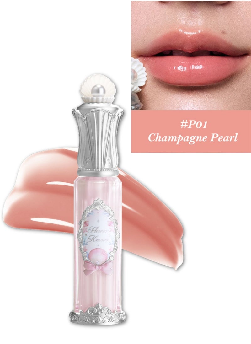 Flower Knows Shell's Jewel Nourishing Lip Glaze with Hydrating Essence and Glossy Shine  3-in-1 Lip Oil, Gloss & Treatment – P01 Champagne Pearl  - Image 1