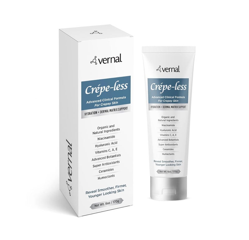Vernal Crepeless skin firming cream to reduce crepey arms neck  hands Organic tightening cream to reduce thin dry wrinkled skin Best moisturizer to treat dry thin skin Made in USA 6 Oz