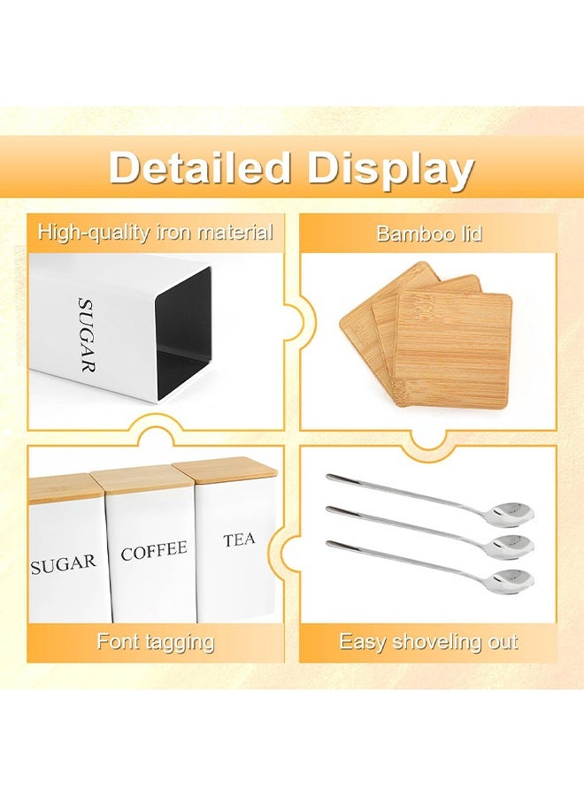 بوفان مجموعة من 3 علب شاي وقهوة وسكر، وعاء تخزين معدني أبيض، لتخزين الطعام مع 3 ملاعق، علب حديدية مقاومة للصدأ مطلية بمسحوق لتنظيم سطح عمل المطبخ (أبيض) - Image 2