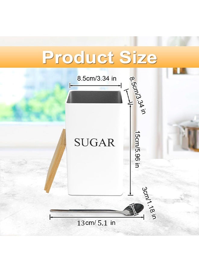 بوفان مجموعة من 3 علب شاي وقهوة وسكر، وعاء تخزين معدني أبيض، لتخزين الطعام مع 3 ملاعق، علب حديدية مقاومة للصدأ مطلية بمسحوق لتنظيم سطح عمل المطبخ (أبيض) - Image 3