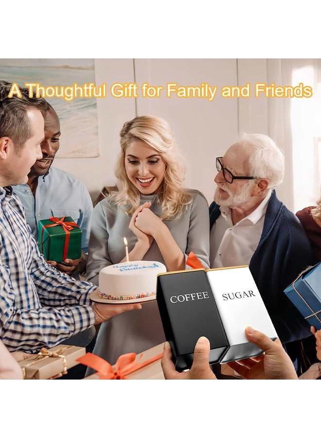 بوفان مجموعة من 3 علب شاي وقهوة وسكر، وعاء تخزين معدني أبيض، لتخزين الطعام مع 3 ملاعق، علب حديدية مقاومة للصدأ مطلية بمسحوق لتنظيم سطح عمل المطبخ (أبيض) - Image 5