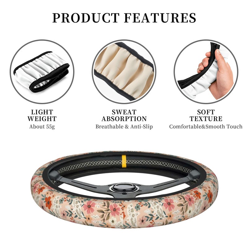 CTVSLFU Steering Wheel Cover Universal Fit Car Interior Accessories for Women Men 15 Inch Breathable Anti Slip Odorless Neoprene Steering Wheel Cover for Car Decor Protector - Boho Pigeon Flowers 008 - Image 2