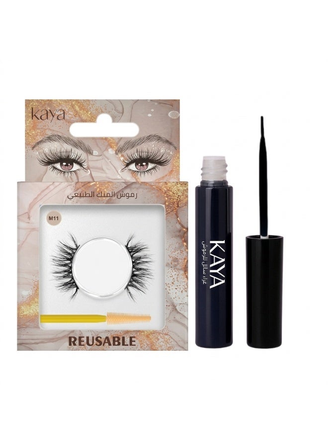 kaya Black Eyelash Glue with Natural Mink Three Dimensional Lashes Style No. 11 Set - Image 1
