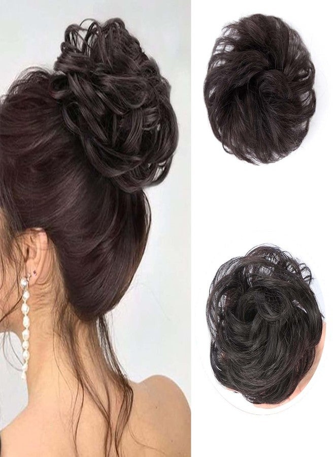 Artifice Messy Juda Bun Hair Piece Wavy Curly Extension Thick Updo Hairpieces for Women for Party Casual Wear Messy Bun Brown - Image 2