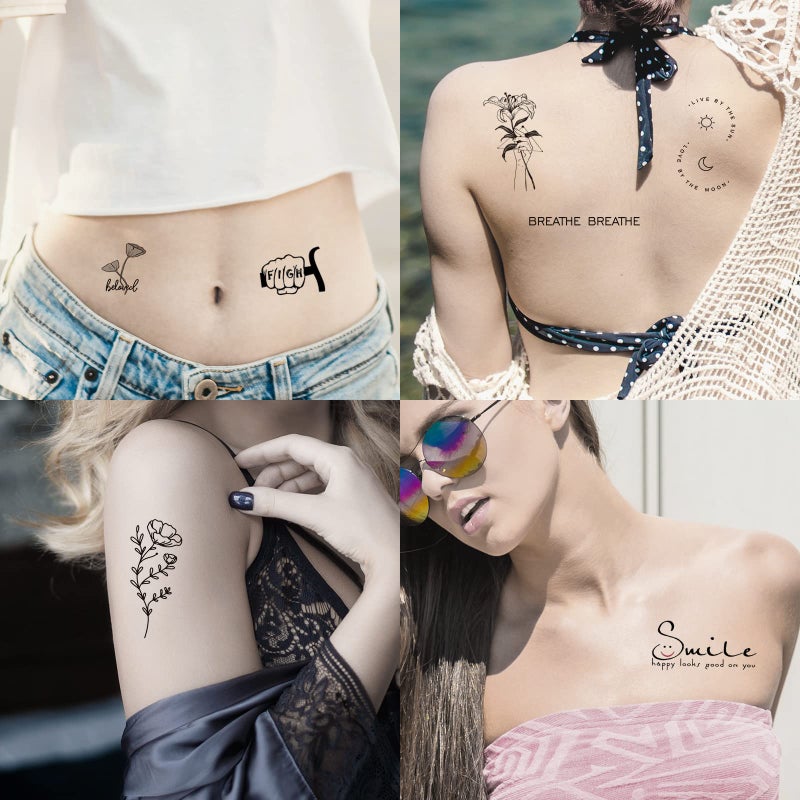 Zeecdatoo 160+ PCS 74 Sheets Realistic Three Types Fake Temporary Tattoos, Include 40 Sheets Inspirational Quotes Words Tattoos, 22 Sheets Wild Flower Tattoos, 12 Sheets Small Flower Tattoo Stickers For Women - Image 5